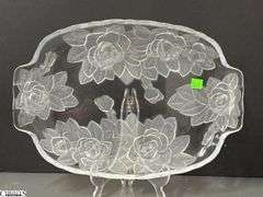 4 Riccardo and Studio Nova Crystal Rose Motif Serving Pieces - 14" of largest