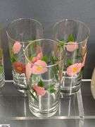 Franciscan Desert Rose Glasses, Mugs, Teacups and Saucers - 7" of largest, some chipping - Approx 36pcs