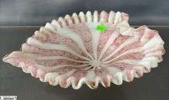 Ruffled Edge Murano Style Art Glass Dish - 10" x 9"