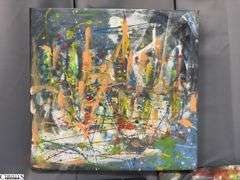 3 Multi Color Abstract Mixed Media and Oil Paintings By Alummoa Zumigo, on Black Canvas, Each Measures 18x17"
