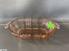 5 pcs Pink Depression Glass - Cream and Sugar, Bowl, Divided Plate, and Dish - 10" of bowl