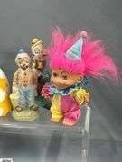 Clown Collectibles, Italy Harlequin Composite, Marked Japan and Taiwan, Tape Dispenser, Troll, Banks, Bell, Music Boxes