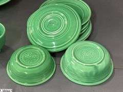 18pcs Fiesta Green Dishes - Charger Platter, Plates, Saucers, Bowls, Cups, 2 Pint Pitcher- 14" of largest