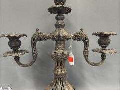 Pair of Three Flame Reed and Barton Renaissance Pattern Candelabras 15x16", Marked 800