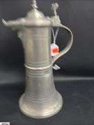 2 Early English Pewter Steins 13" Tallest