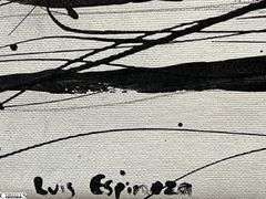 2 Black Acrylic Paint on White Canvas Body Portraits, Figure #14 & 15 Signed Luis Espinoza Measures 27x22"