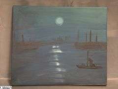 3 Mixed Media and Oil on Canvas, By Alummoa Zumigo, Sunset Sail, Moonlit Canals, Hues of Red, and Blues 27x22"