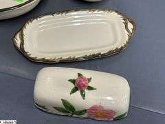 Franciscan Desert Rose Platter, Divided Dish, Salt and Pepper, Cream and Sugar, Butter Dish, Stand - 14" of platter - 10pcs