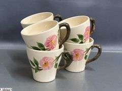 Franciscan Desert Rose Glasses, Mugs, Teacups and Saucers - 7" of largest, some chipping - Approx 36pcs