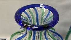 Pair of Blue and Green Hand Made Vases, Signed Archimede Seguso, Tallest 13.5"