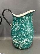 3 Enamelware Pitchers - Swirl and Ombre - 11" of tallest - some wear, chipping
