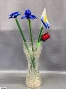 Glass Flower Stems, Etched Vase and Basket Tallest 19"
