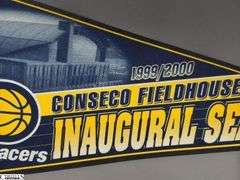 3 Basketball Pennants.  Indianapolis Pacers, 1999/2000 Conseco Fieldhouse Pacers Inaugural Season and Indiana Legends Basketball Pennant