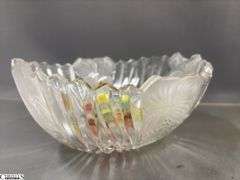 Art Glass Candies, Viking Clear and Frosted Lidded Jar and Basket, Bowl