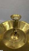 2 Brass Candle Holders, Push up With Large Drip Pan 11" Across 5.5" Tall, and Extended Handle on The Other