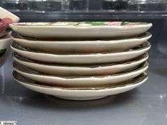 Franciscan Desert Rose Glasses, Mugs, Teacups and Saucers - 7" of largest, some chipping - Approx 36pcs