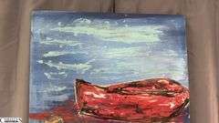 Antonio Garcia Red Boats, Impressionistic Acrylic Painting On Canvas 35x56"