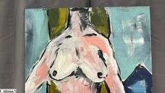 Alummoa Zumigo Abstract Nude Mixed Media and Oil Painting On Canva Measures 35.5x56.5"