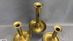 3 Brass Push Up Style Candle Holders 7"