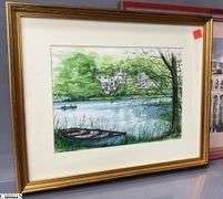 3pcs Framed Watercolor and Two Prints, Largest Measures 13.5x18"