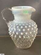 3 Fenton Hobnail and Ruffled Edge Glass Vase, Bowl, and Small Pitcher - 8" of vase