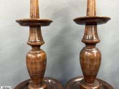 6pcs, 3 Pair of Wooden Candlesticks with Barley Twist and Pricket Style Tallest Pair 14"