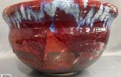 Artist Signed Kari Black Glazed Bowl 15x8" Tall