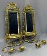 William Tonks & Sons Brass Mirrored Double Arm Candle Sconces 8.5"x20" Tall