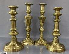 4 Brass Candle Sticks, Tallest 12" One is Loose
