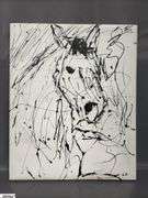 6 pcs Horse and Figural Abstracts, Black Acrylic Paint on White Canvas by Luis Espinoza Each Measure 18x14"