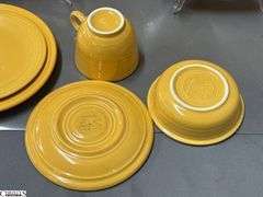 11pcs Fiesta Yellow Dishes - Charger Platters, Large Disk Pitcher, Saucers, Plate, 2 Pint Pitcher- 14" of largest