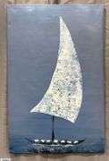 Samuel Tinoco Boat #9, Acrylic Painting on Canvas, Measures 35x55"
