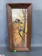 Owl Figurines, and Framed Art, Mineral Does Have Chips, Some Wear and Dusty