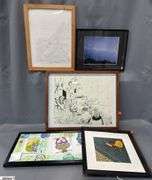 4 Framed Student Artwork, Damaged Frame 21x17"