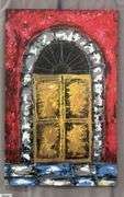 Jorge Hagg Door, Red Background With Tan Door, Acrylic Painting On Canvas 35x56"