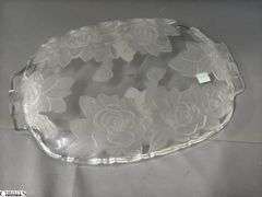 4 Riccardo and Studio Nova Crystal Rose Motif Serving Pieces - 14" of largest