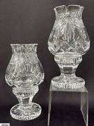 Pair of Signed Roy Cunningham Waterford Crystal Penrose Hurricane Lamps 9" Total Height