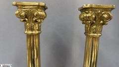 Two Brass Column Style Candle Sticks With Square Bases 16.5" 16.5"