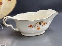 Halls Jewel Tea Saucers, Gravy Boat, Trivet, Teacups - 11" of trivet