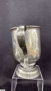 4 Weighted Pewter Candle Holders, Rough Shape Double Handle Trophy Style Cup, One Is Damaged Tallest 8.25"