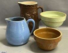4pcs Stoneware Crockery Pitchers, Bowls - 9.5" of tallest