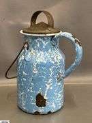 3 Swirl Enamelware Coffee Pot and Milk Jugs - 9" of tallest - some wear, chipping