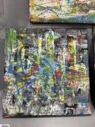 3 Multi Color Abstract Mixed Media and Oil Paintings By Alummoa Zumigo, on Black Canvas, Each Measures 18x17"