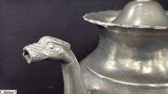 Pewter Pitcher, Woven Accent Handle, Has Mark 12" Tall