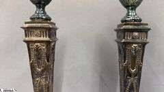 2 Pair of Candle Sticks, Sheffield Has Mark, Other Pair Has Damage To Base 12.5"