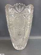 Crystal Lidded Dish, Basket, Footed Vase, Decanter, Some Wear 10"