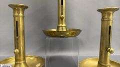 3 Brass Push Up Style Candle Holders 7"