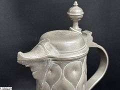 2 Early English Pewter Steins 13" Tallest