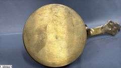 2 Brass Candle Holders, Push up With Large Drip Pan 11" Across 5.5" Tall, and Extended Handle on The Other