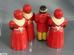 Vintage Aunt Jemima Spice Set, Nutmeg, Paprika, Cinnamon, x2, Uncle Mose Salt and Peppers, Pitchers, All Have Some Wear, 5.5" Tallest